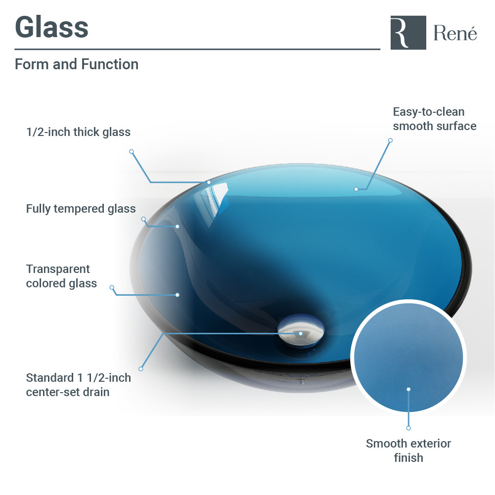 Rene 17" Round Glass Bathroom Sink, Celeste, with Faucet, R5-5001-CEL-R9-7001-BN - The Sink Boutique