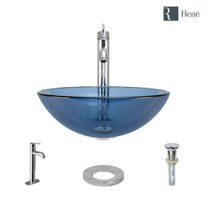 Alternate Image for Rene 17" Round Glass Bathroom Sink, Celeste, with Faucet, R5-5001-CEL-R9-7001-C