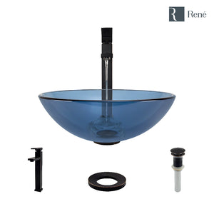 Alternate Image for Rene 17" Round Glass Bathroom Sink, Celeste, with Faucet, R5-5001-CEL-R9-7003-ABR