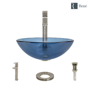 Alternate Image for Rene 17" Round Glass Bathroom Sink, Celeste, with Faucet, R5-5001-CEL-R9-7003-BN