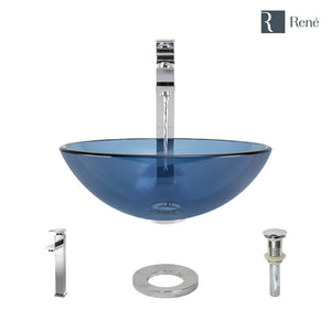 Alternate Image for Rene 17" Round Glass Bathroom Sink, Celeste, with Faucet, R5-5001-CEL-R9-7003-C