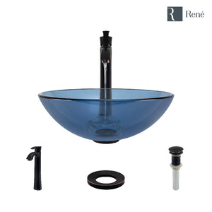Alternate Image for Rene 17" Round Glass Bathroom Sink, Celeste, with Faucet, R5-5001-CEL-R9-7006-ABR