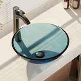 Rene 17" Round Glass Bathroom Sink, Celeste, with Faucet, R5-5001-CEL-R9-7006-ABR - The Sink Boutique