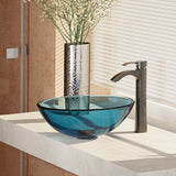 Rene 17" Round Glass Bathroom Sink, Celeste, with Faucet, R5-5001-CEL-R9-7006-ABR - The Sink Boutique