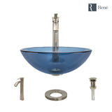 Rene 17" Round Glass Bathroom Sink, Celeste, with Faucet, R5-5001-CEL-R9-7006-BN