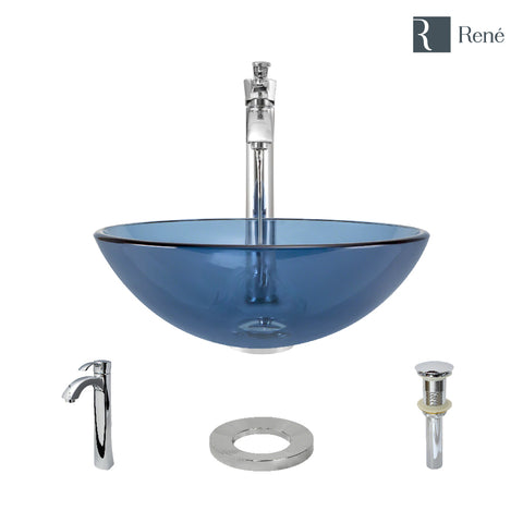 Rene 17" Round Glass Bathroom Sink, Celeste, with Faucet, R5-5001-CEL-R9-7006-C