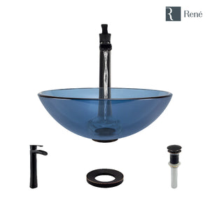 Alternate Image for Rene 17" Round Glass Bathroom Sink, Celeste, with Faucet, R5-5001-CEL-R9-7007-ABR