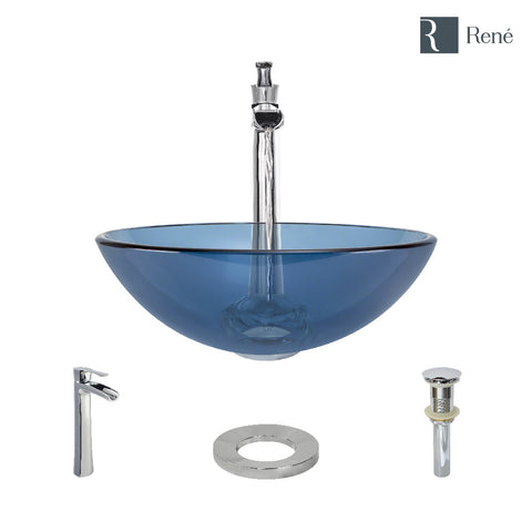 Rene 17" Round Glass Bathroom Sink, Celeste, with Faucet, R5-5001-CEL-R9-7007-C