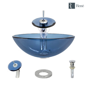 Alternate Image for Rene 17" Round Glass Bathroom Sink, Celeste, with Faucet, R5-5001-CEL-WF-C
