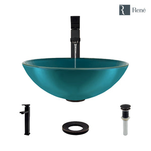 Alternate Image for Rene 17" Round Glass Bathroom Sink, Cerulean, with Faucet, R5-5001-CER-R9-7003-ABR