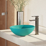 Rene 17" Round Glass Bathroom Sink, Cerulean, with Faucet, R5-5001-CER-R9-7003-ABR - The Sink Boutique