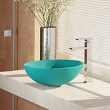 Rene 17" Round Glass Bathroom Sink, Cerulean, with Faucet, R5-5001-CER-R9-7003-C - The Sink Boutique