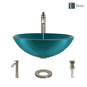 Alternate Image for Rene 17" Round Glass Bathroom Sink, Cerulean, with Faucet, R5-5001-CER-R9-7006-BN