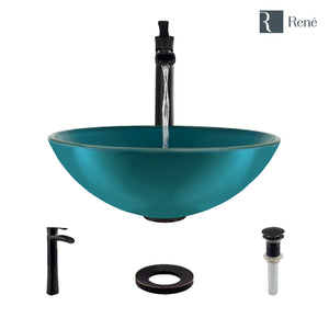 Alternate Image for Rene 17" Round Glass Bathroom Sink, Cerulean, with Faucet, R5-5001-CER-R9-7007-ABR