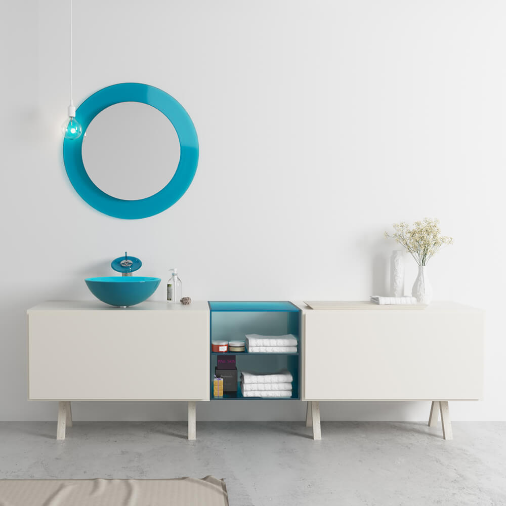 Rene 17" Round Glass Bathroom Sink, Cerulean, with Faucet, R5-5001-CER-R9-7007-ABR - The Sink Boutique