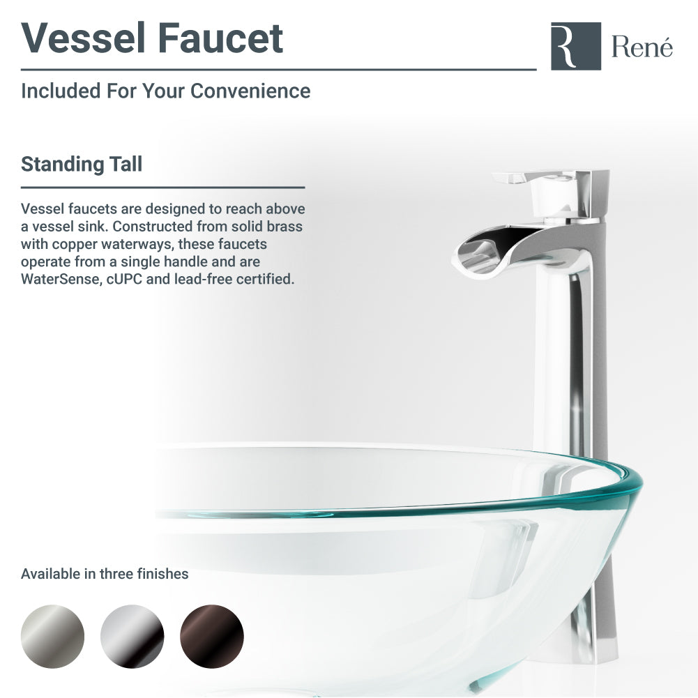 Rene 17" Round Glass Bathroom Sink, Cerulean, with Faucet, R5-5001-CER-R9-7007-ABR - The Sink Boutique