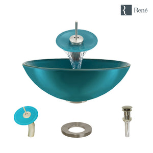 Alternate Image for Rene 17" Round Glass Bathroom Sink, Cerulean, with Faucet, R5-5001-CER-WF-BN