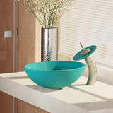 Rene 17" Round Glass Bathroom Sink, Cerulean, with Faucet, R5-5001-CER-WF-BN - The Sink Boutique