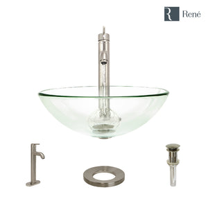 Alternate Image for Rene 17" Round Glass Bathroom Sink, Crystal, with Faucet, R5-5001-CRY-R9-7001-BN
