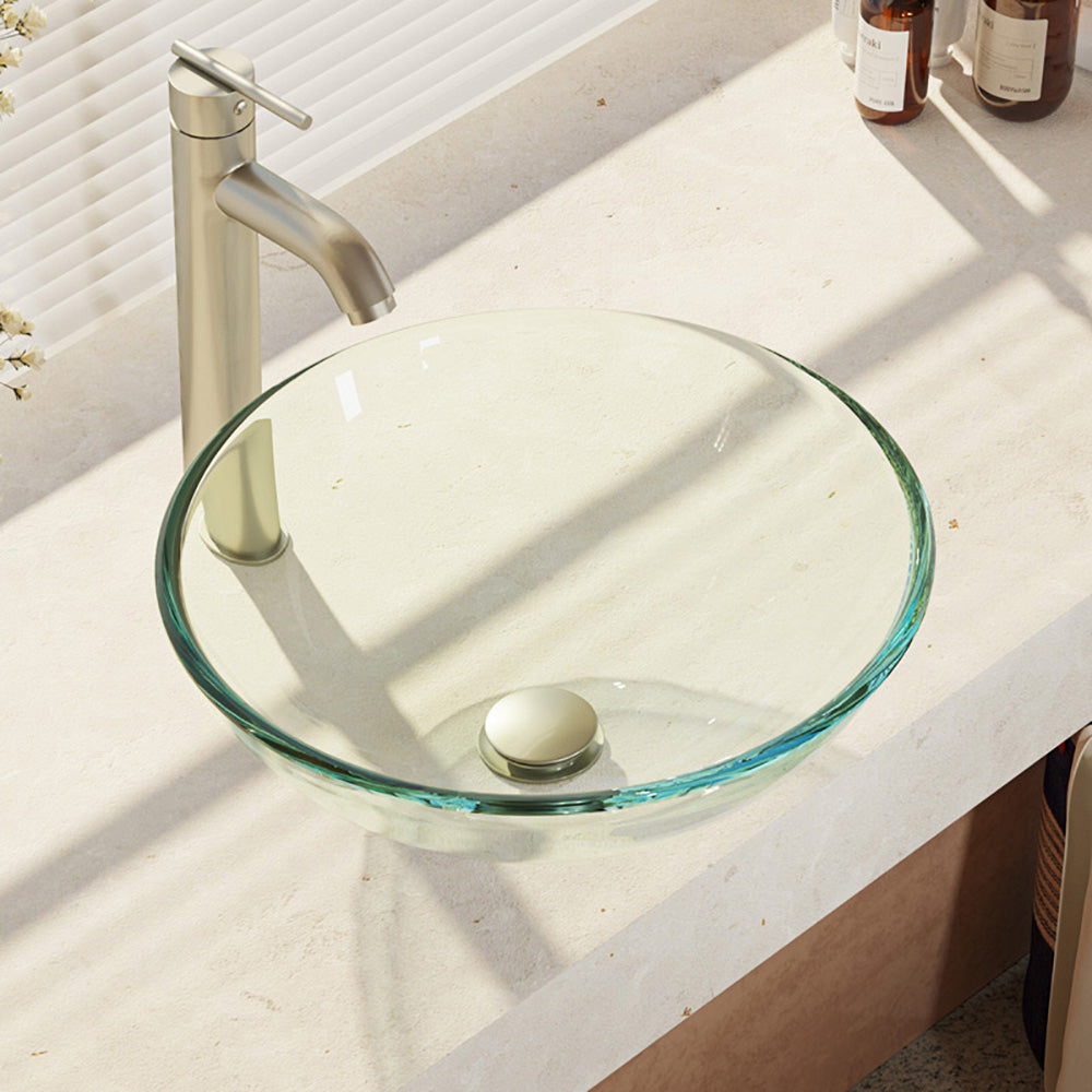 Alternate Image for Rene 17" Round Glass Bathroom Sink, Crystal, with Faucet, R5-5001-CRY-R9-7001-BN