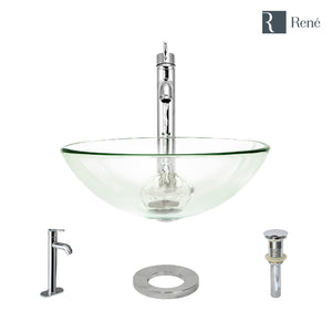 Alternate Image for Rene 17" Round Glass Bathroom Sink, Crystal, with Faucet, R5-5001-CRY-R9-7001-C