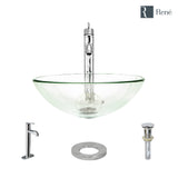 Rene 17" Round Glass Bathroom Sink, Crystal, with Faucet, R5-5001-CRY-R9-7001-C