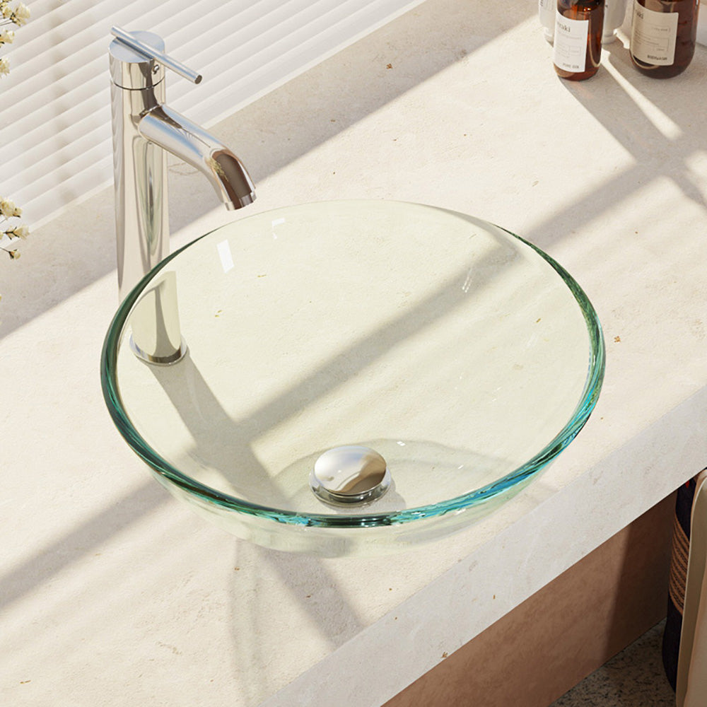 Alternate Image for Rene 17" Round Glass Bathroom Sink, Crystal, with Faucet, R5-5001-CRY-R9-7001-C