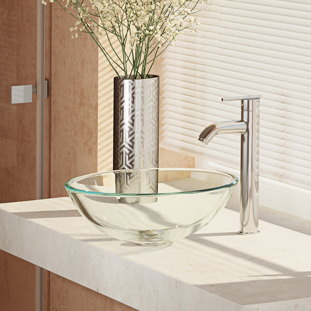 Alternate Image for Rene 17" Round Glass Bathroom Sink, Crystal, with Faucet, R5-5001-CRY-R9-7001-C