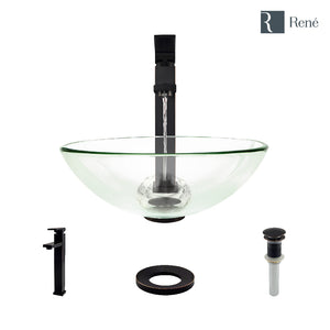 Alternate Image for Rene 17" Round Glass Bathroom Sink, Crystal, with Faucet, R5-5001-CRY-R9-7003-ABR