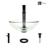 Rene 17" Round Glass Bathroom Sink, Crystal, with Faucet, R5-5001-CRY-R9-7003-ABR