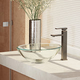 Rene 17" Round Glass Bathroom Sink, Crystal, with Faucet, R5-5001-CRY-R9-7003-ABR - The Sink Boutique