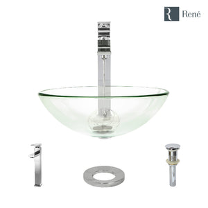 Alternate Image for Rene 17" Round Glass Bathroom Sink, Crystal, with Faucet, R5-5001-CRY-R9-7003-C