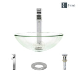 Rene 17" Round Glass Bathroom Sink, Crystal, with Faucet, R5-5001-CRY-R9-7003-C