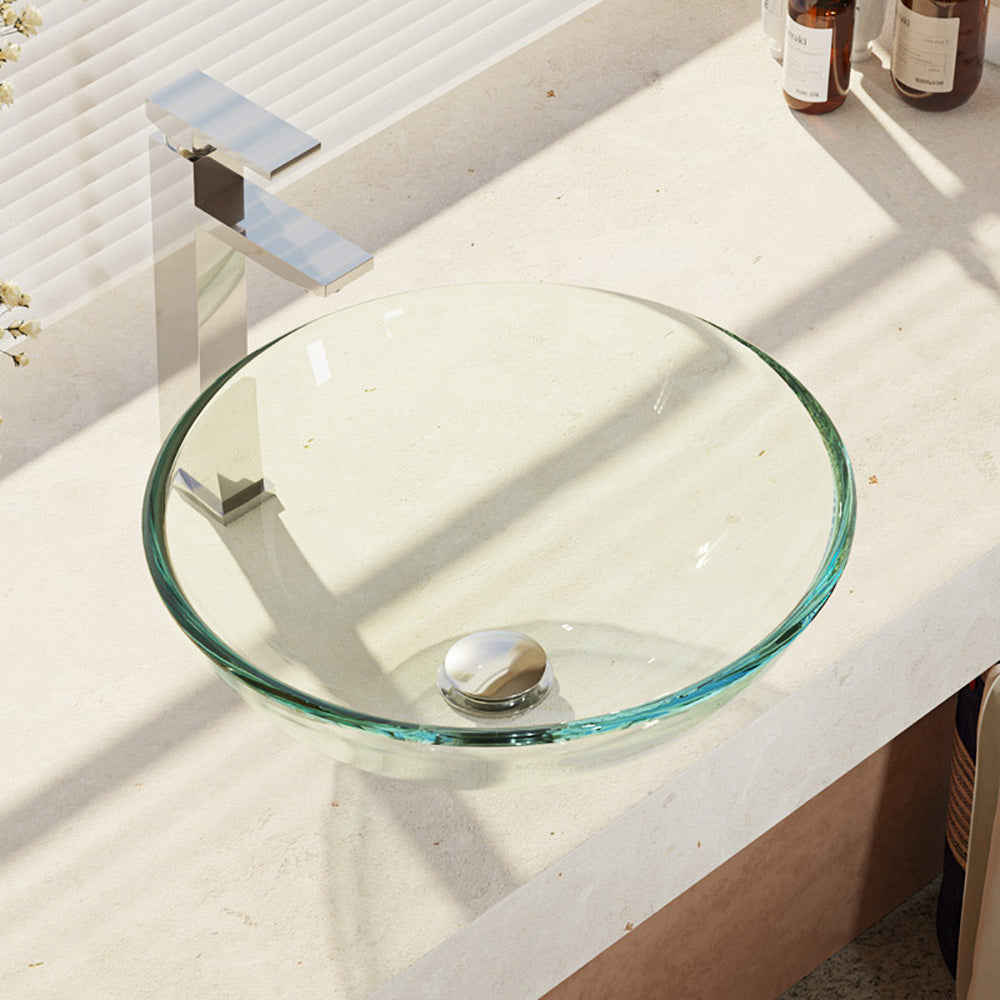 Alternate Image for Rene 17" Round Glass Bathroom Sink, Crystal, with Faucet, R5-5001-CRY-R9-7003-C