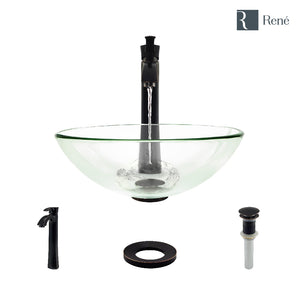 Alternate Image for Rene 17" Round Glass Bathroom Sink, Crystal, with Faucet, R5-5001-CRY-R9-7006-ABR