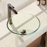Rene 17" Round Glass Bathroom Sink, Crystal, with Faucet, R5-5001-CRY-R9-7006-ABR - The Sink Boutique