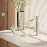 Rene 17" Round Glass Bathroom Sink, Crystal, with Faucet, R5-5001-CRY-R9-7006-BN - The Sink Boutique