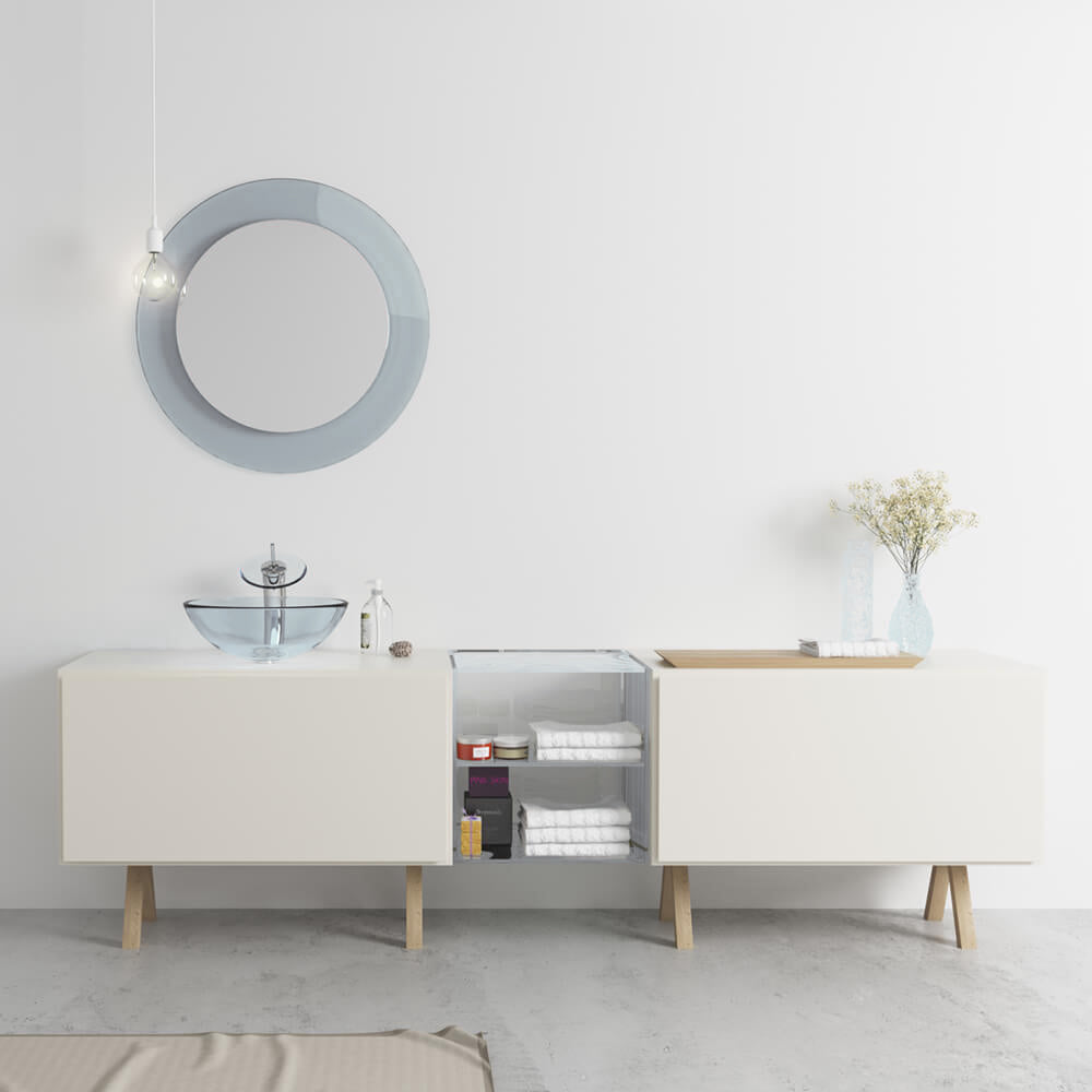 Rene 17" Round Glass Bathroom Sink, Crystal, with Faucet, R5-5001-CRY-R9-7006-BN - The Sink Boutique