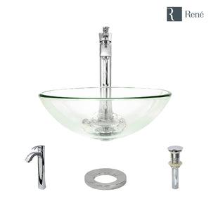 Alternate Image for Rene 17" Round Glass Bathroom Sink, Crystal, with Faucet, R5-5001-CRY-R9-7006-C