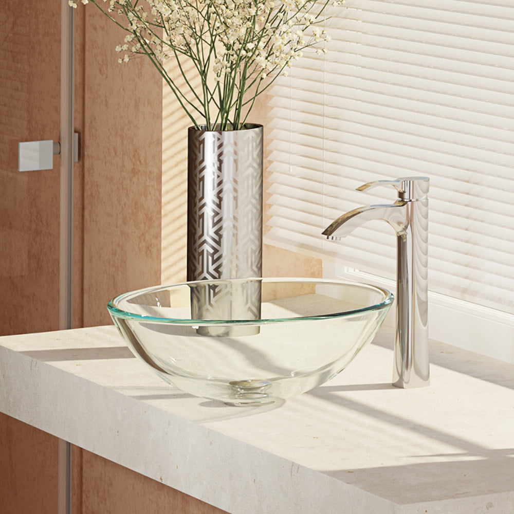 Alternate Image for Rene 17" Round Glass Bathroom Sink, Crystal, with Faucet, R5-5001-CRY-R9-7006-C