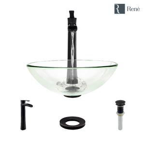 Alternate Image for Rene 17" Round Glass Bathroom Sink, Crystal, with Faucet, R5-5001-CRY-R9-7007-ABR
