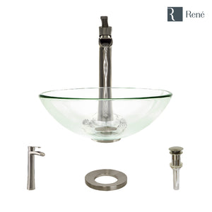 Alternate Image for Rene 17" Round Glass Bathroom Sink, Crystal, with Faucet, R5-5001-CRY-R9-7007-BN