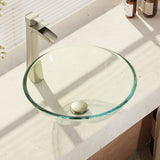 Rene 17" Round Glass Bathroom Sink, Crystal, with Faucet, R5-5001-CRY-R9-7007-BN - The Sink Boutique