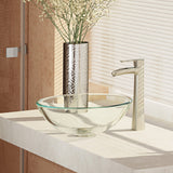 Rene 17" Round Glass Bathroom Sink, Crystal, with Faucet, R5-5001-CRY-R9-7007-BN - The Sink Boutique