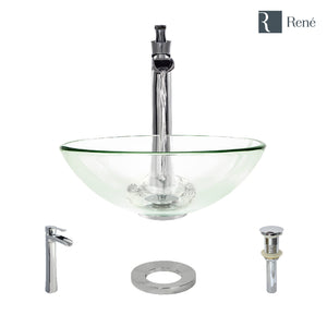 Alternate Image for Rene 17" Round Glass Bathroom Sink, Crystal, with Faucet, R5-5001-CRY-R9-7007-C