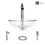 Rene 17" Round Glass Bathroom Sink, Crystal, with Faucet, R5-5001-CRY-R9-7007-C