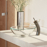 Rene 17" Round Glass Bathroom Sink, Crystal, with Faucet, R5-5001-CRY-WF-ABR - The Sink Boutique