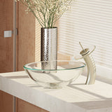 Rene 17" Round Glass Bathroom Sink, Crystal, with Faucet, R5-5001-CRY-WF-BN - The Sink Boutique