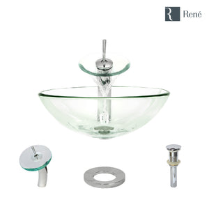 Alternate Image for Rene 17" Round Glass Bathroom Sink, Crystal, with Faucet, R5-5001-CRY-WF-C