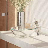 Rene 17" Round Glass Bathroom Sink, Crystal, with Faucet, R5-5001-CRY-WF-C - The Sink Boutique
